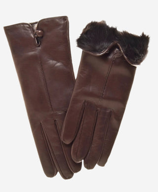 CR4302 (brown) - Women’s Italian rabbit fur gloves with button - Glamourous Grace