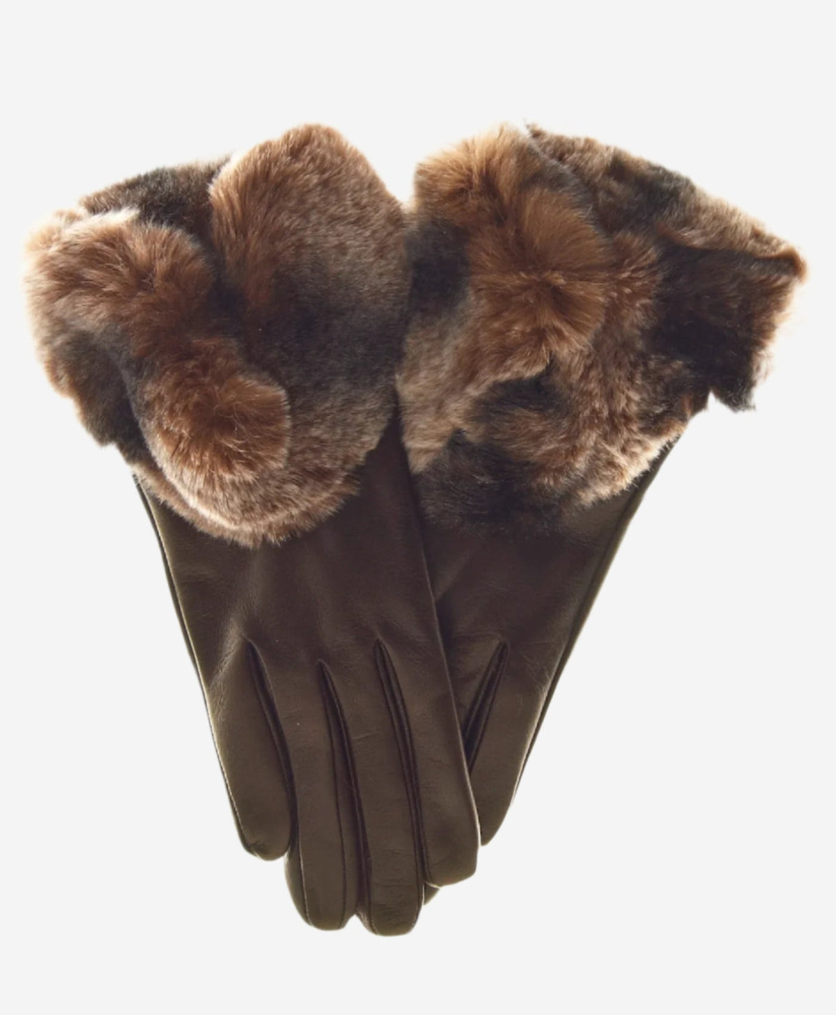 CR4347 (brown) - Women’s Italian Rex rabbit fur cuff cashmere lined winter leather gloves - Glamourous Grace