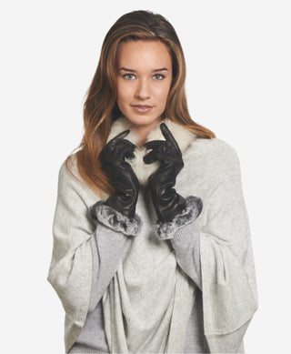 CR4405 (black) - Women’s Italian leather winter gloves with Rex rabbit fur cuff - Glamourous Grace