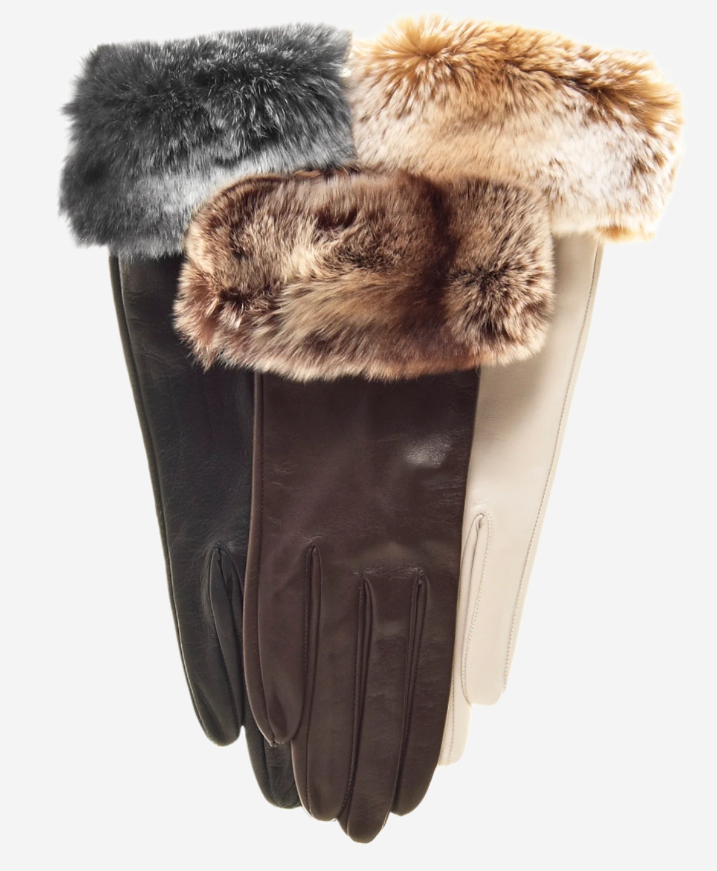 CR4405 (cream) - Women’s Italian Rex rabbit fur cuff winter leather gloves - Glamourous Grace