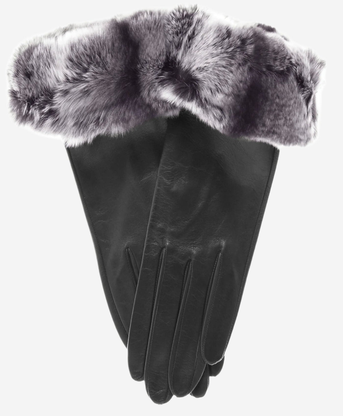 CR4405 (black) - Women’s Italian leather winter gloves with Rex rabbit fur cuff - Glamourous Grace