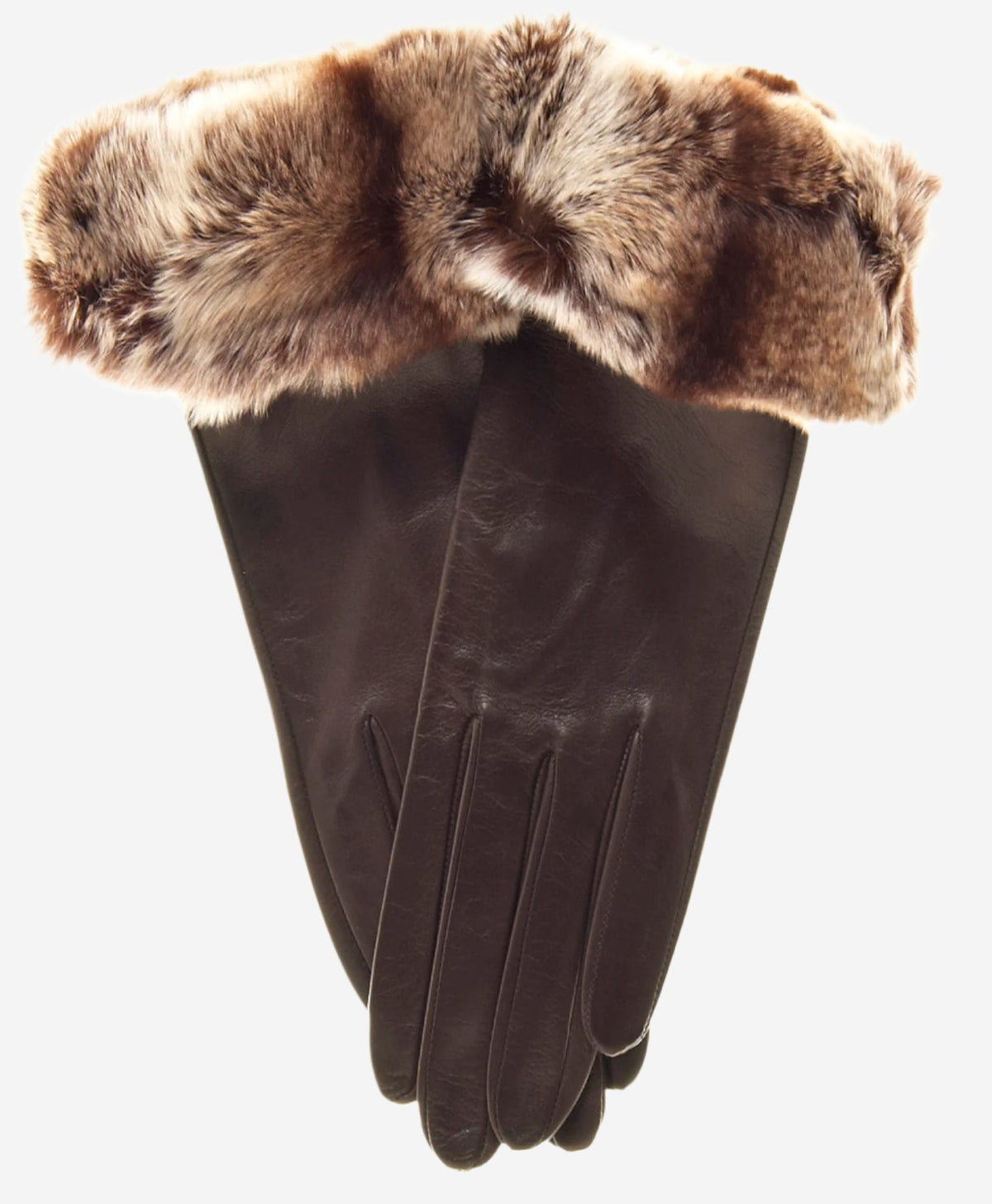 CR4405 (brown) - Women’s Italian leather winter gloves with Rex rabbit fur cuff - Glamourous Grace