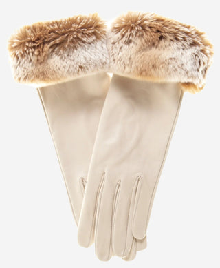 CR4405 (cream) - Women’s Italian Rex rabbit fur cuff winter leather gloves - Glamourous Grace