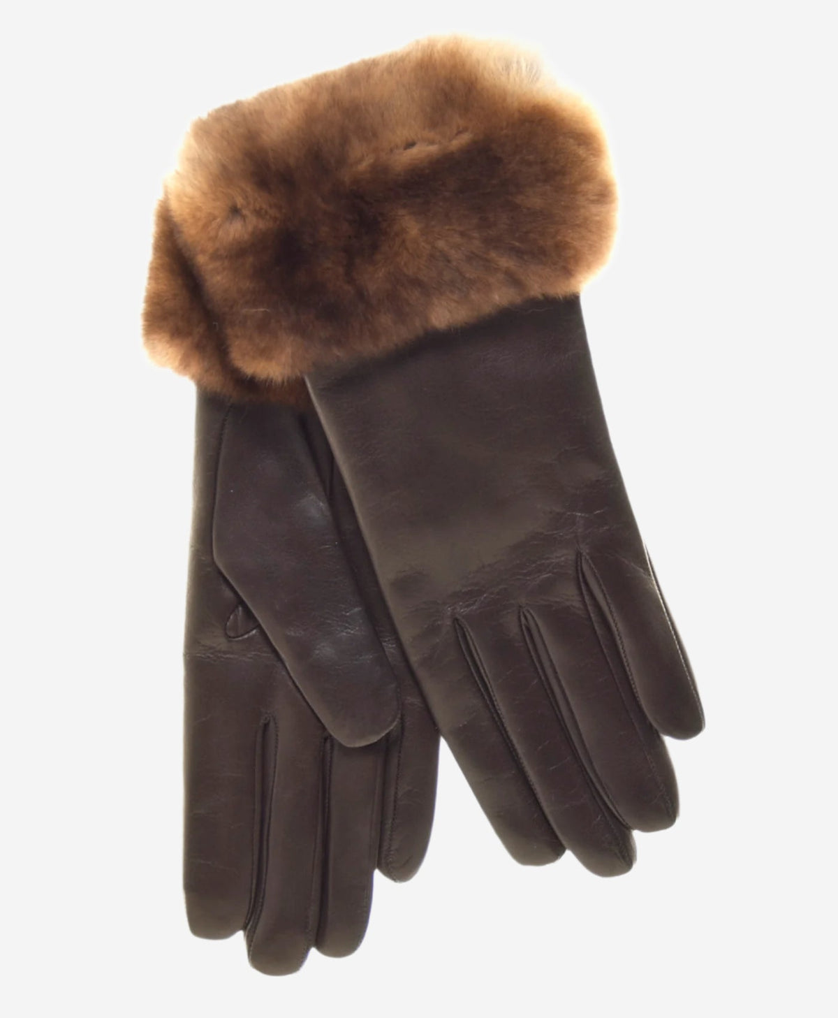CR4450 (brown) - Women's Italian Orylag rabbit fur cuff cashmere lined winter leather gloves - Glamourous Grace