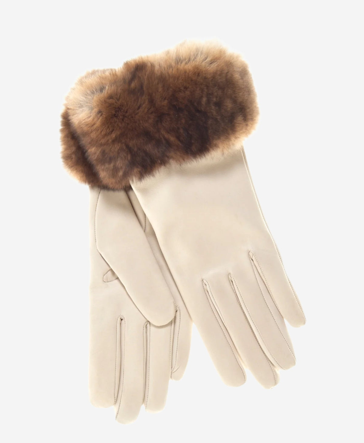 CR4450 (cream) - Women's Italian Orylag rabbit fur cuff cashmere lined winter leather gloves - Glamourous Grace