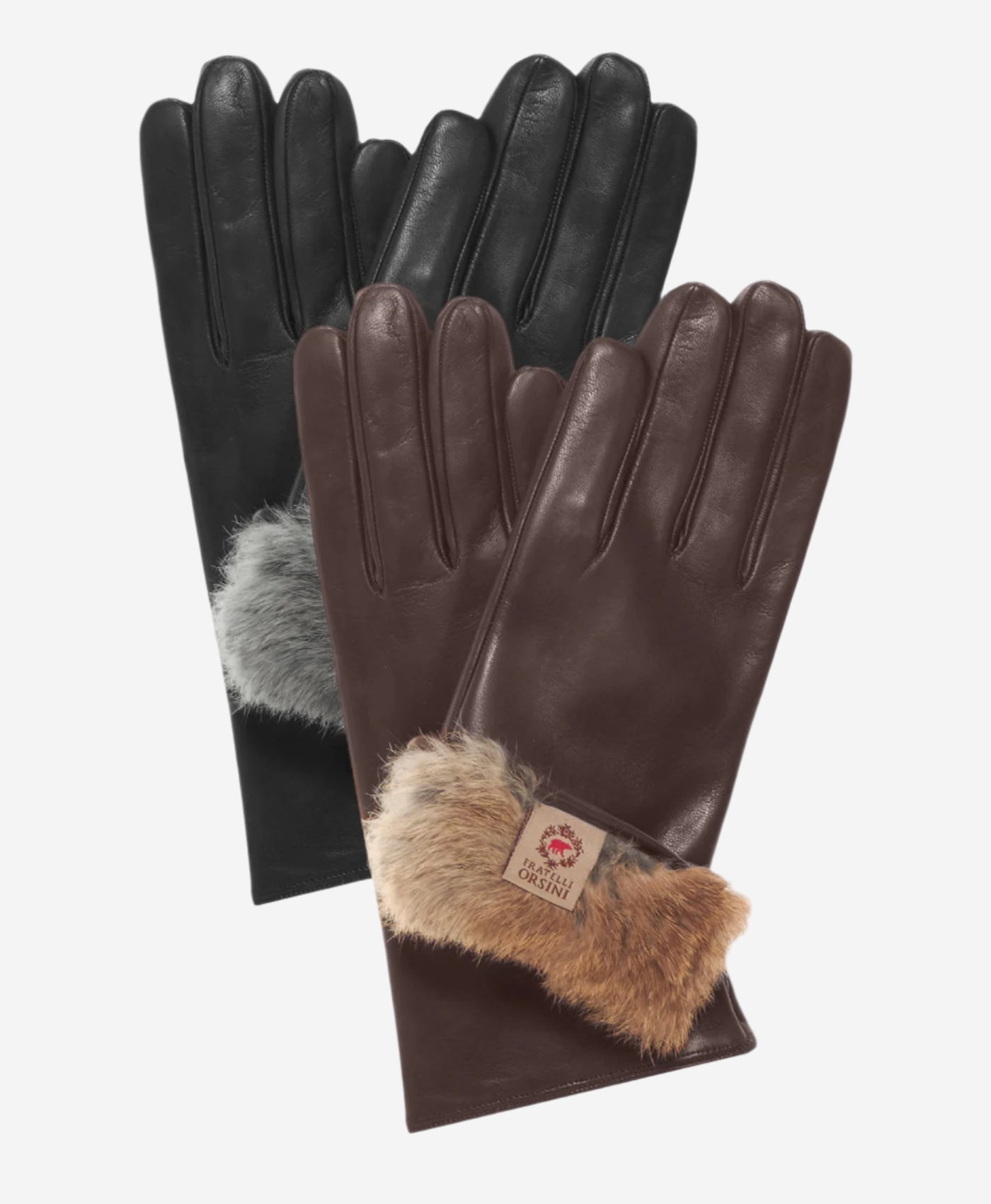CR4606 (brown) - Women's Italian natural rabbit fur gloves 3-button length - Glamourous Grace