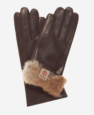 CR4606 (brown) - Women's Italian natural rabbit fur gloves 3-button length - Glamourous Grace