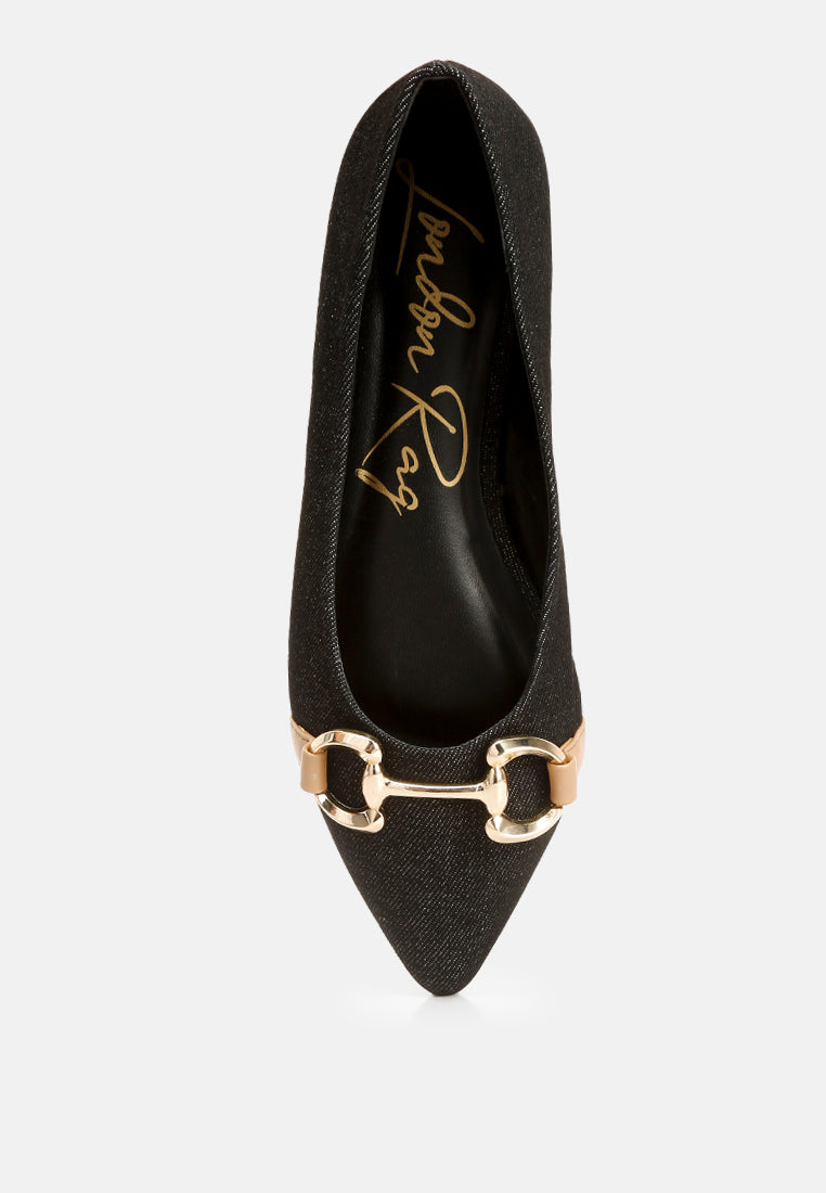 Cressida Denim Horsebit Detail Ballet Flats - Glamourous Grace