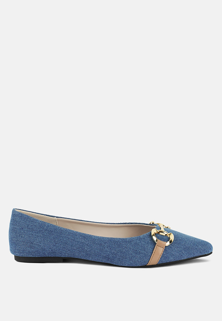 Cressida Denim Horsebit Detail Ballet Flats - Glamourous Grace