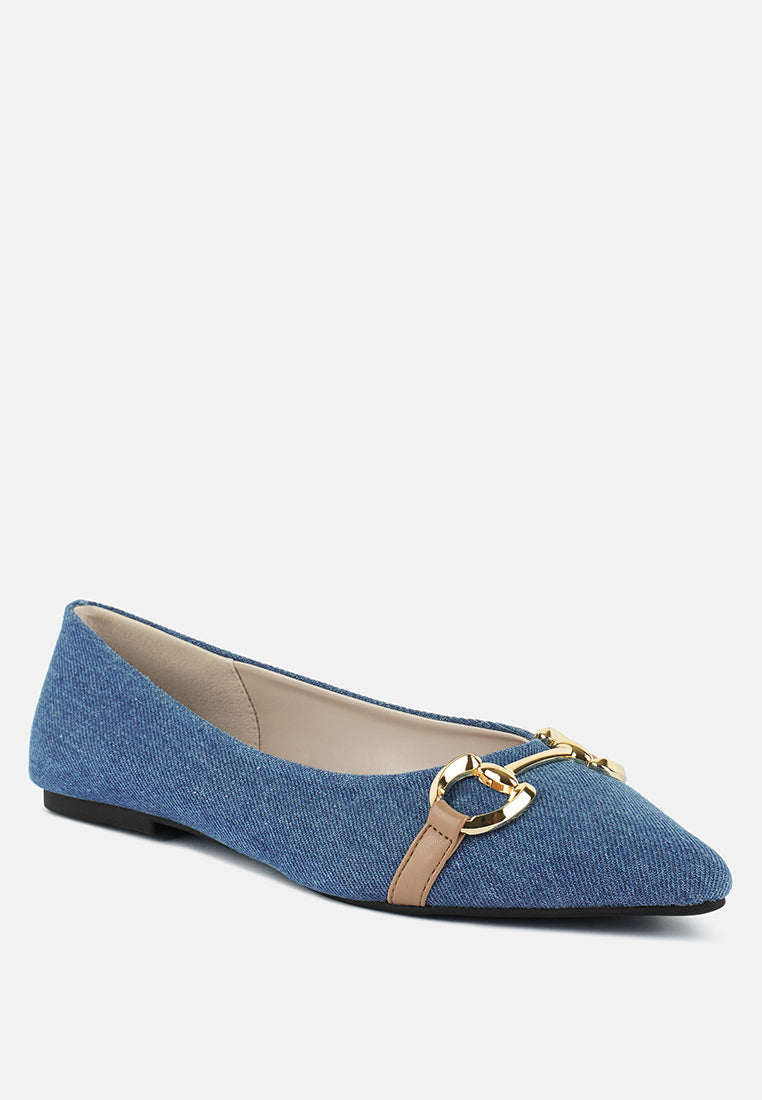 Cressida Denim Horsebit Detail Ballet Flats - Glamourous Grace