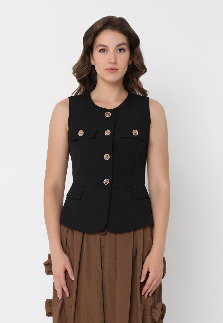 Crew Neck Front Pockets Vest - Glamourous Grace