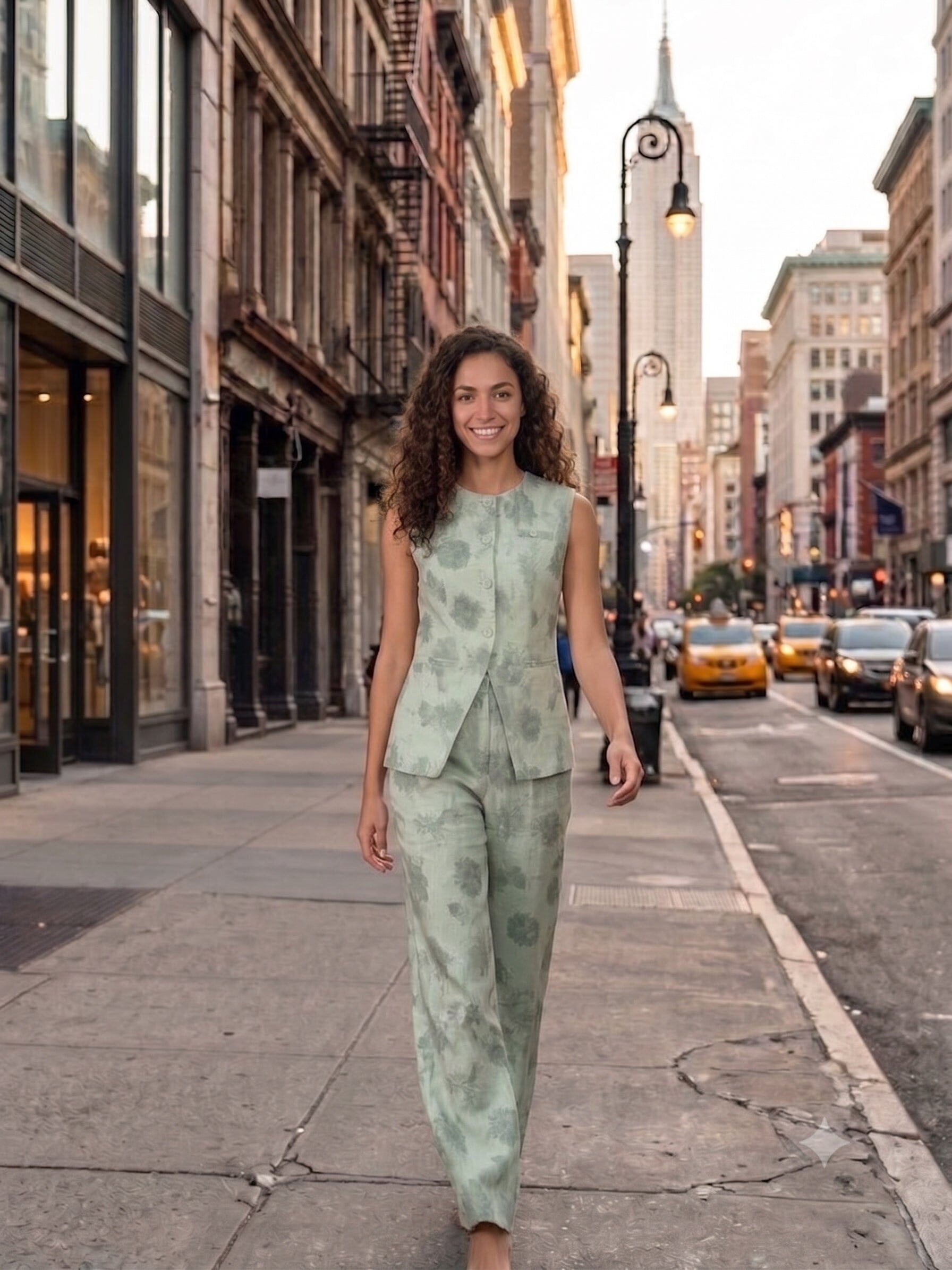 Crew neck printed vest with front button - Glamourous Grace
