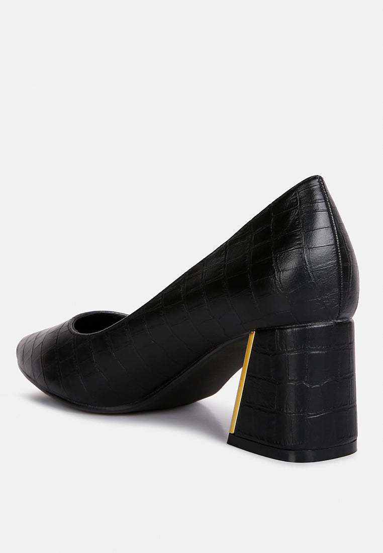 Emersyn Croc Block Heel Pump Shoes - Glamourous Grace