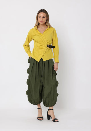 Cross Body Belt Design Side Gathered Top - Glamourous Grace