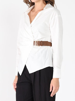 Cross Body Belt Design Side Gathered Top - Glamourous Grace