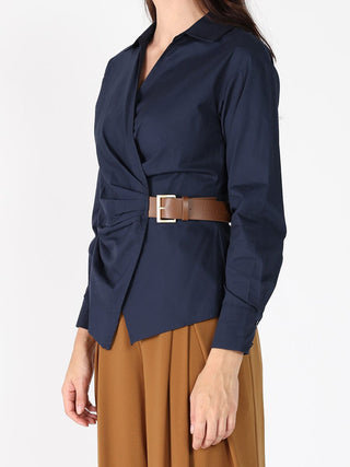 Cross Body Belt Design Side Gathered Top - Glamourous Grace