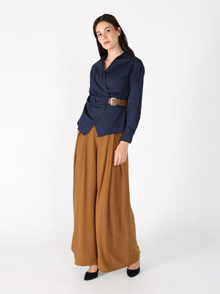 Cross Body Belt Design Side Gathered Top - Glamourous Grace