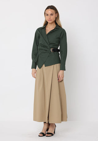 Cross Body Belt Design Side Gathered Top - Glamourous Grace