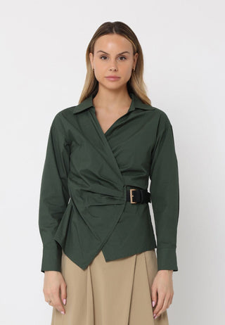 Cross Body Belt Design Side Gathered Top - Glamourous Grace