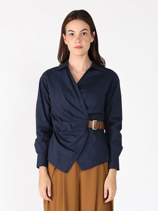 Cross Body Belt Design Side Gathered Top - Glamourous Grace