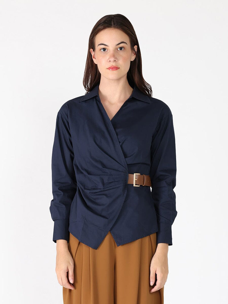 Cross Body Belt Design Side Gathered Top - Glamourous Grace