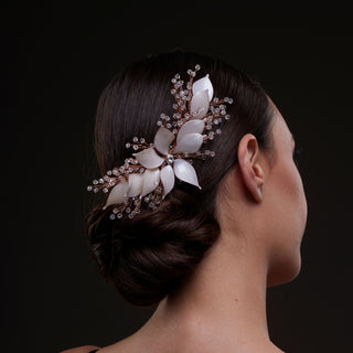 Handcrafted Rose Gold Bridal Hair Comb with Crystal Beads and Silver-Plated Wire - Elegant Wedding Hair Accessories for Brides and Bridesmaids