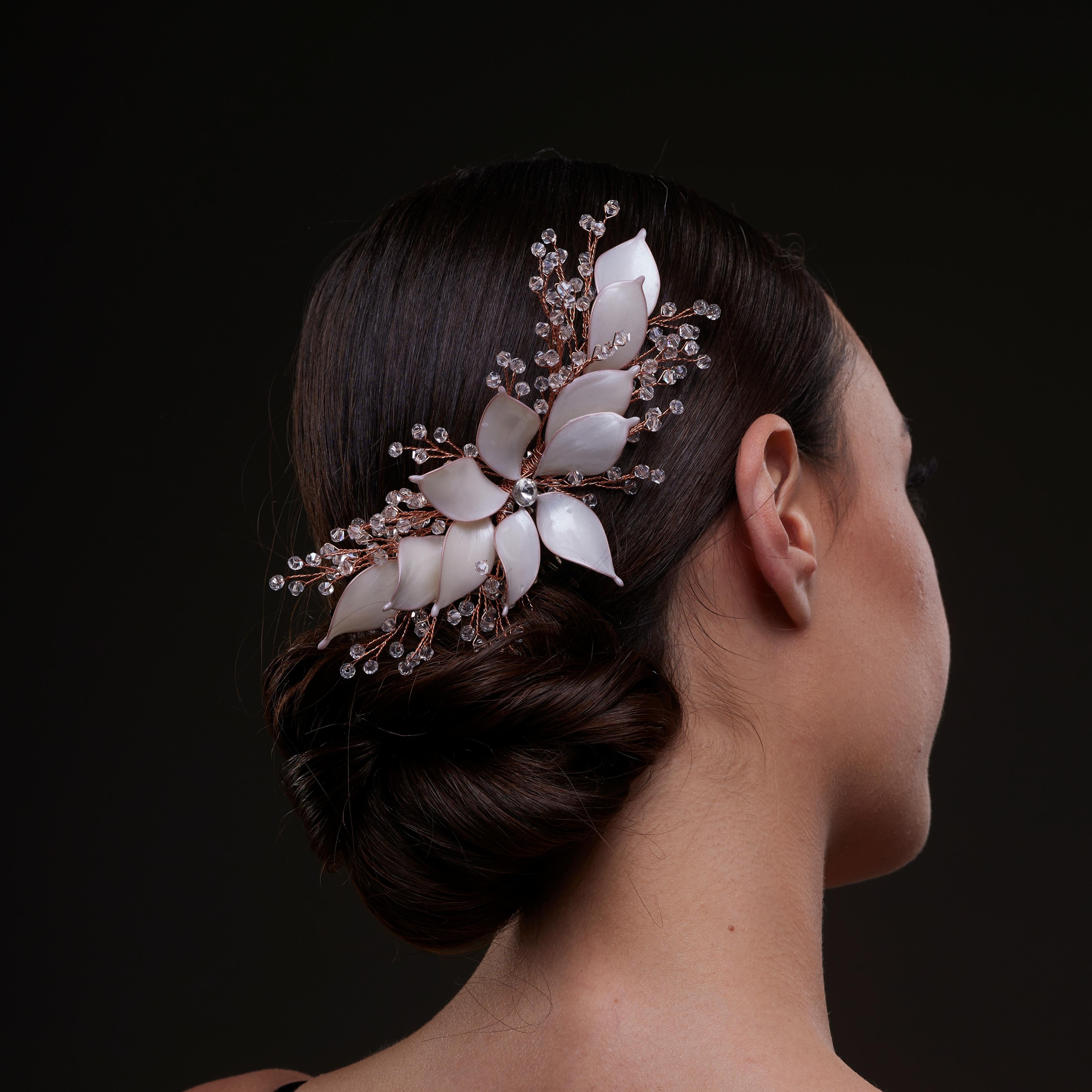 Handcrafted Rose Gold Bridal Hair Comb with Crystal Beads and Silver-Plated Wire - Elegant Wedding Hair Accessories for Brides and Bridesmaids - Glamourous Grace