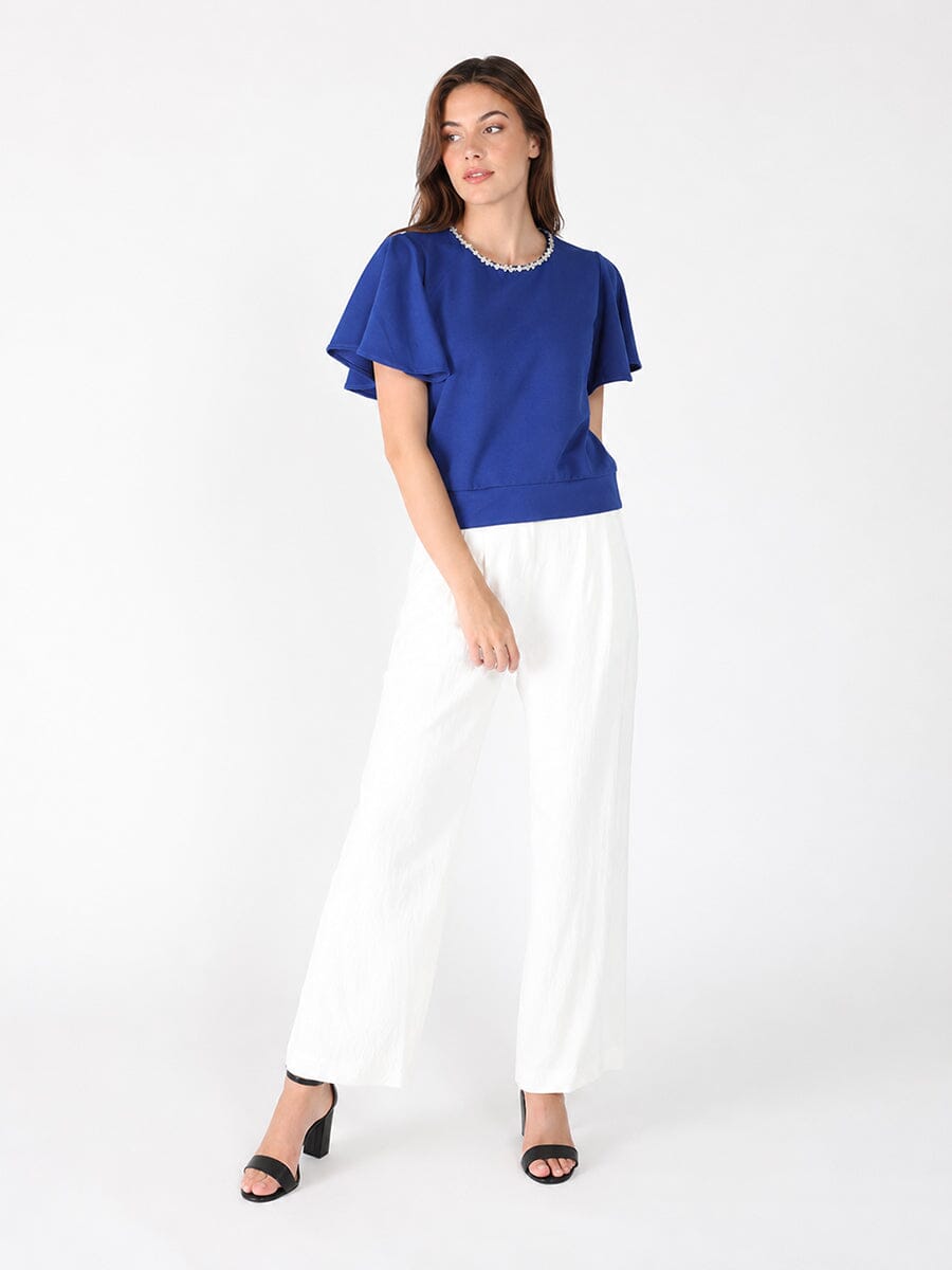 Crystal Embroidered Crewneck Top - Glamourous Grace