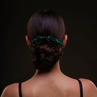 Emerald Green Crystal Leaf Hair Comb Set - Glamourous Grace