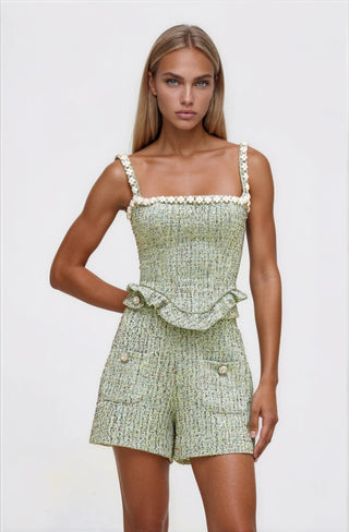Crystal Tweed Short – Green (Final Sale) - Glamourous Grace