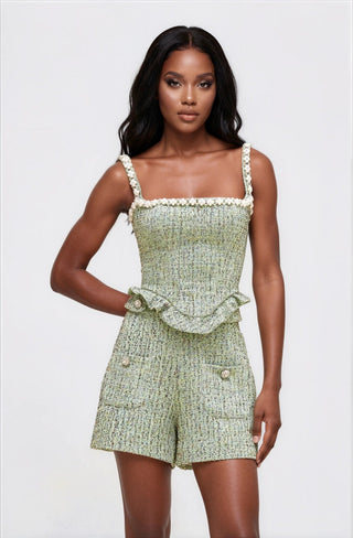 Crystal Tweed Short – Green - Glamourous Grace
