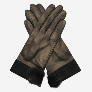 CS4033 (black) - Women's Italian Silk Lined Lambskin Leather Gloves with Mink PomPom - Glamourous Grace