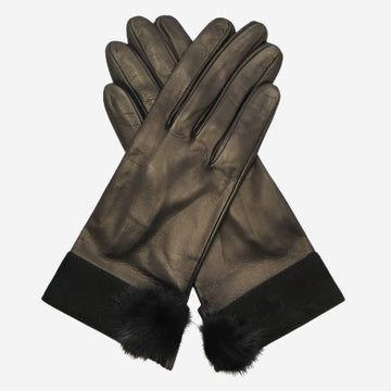 CS4033 (black) - Women's Italian Silk Lined Lambskin Leather Gloves with Mink PomPom - Glamourous Grace