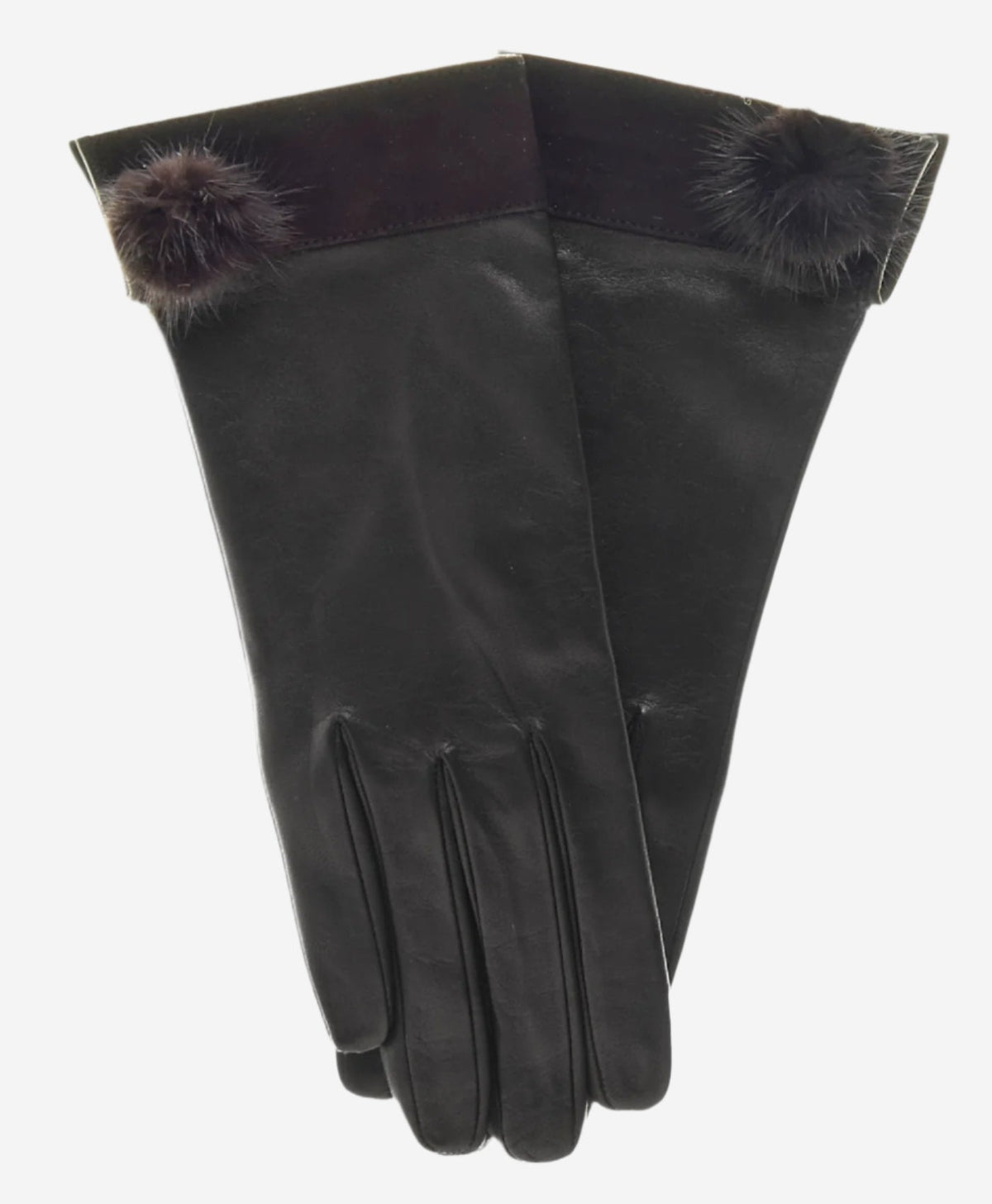 CS4033 (black) - Women's Italian Silk Lined Lambskin Leather Gloves with Mink PomPom - Glamourous Grace