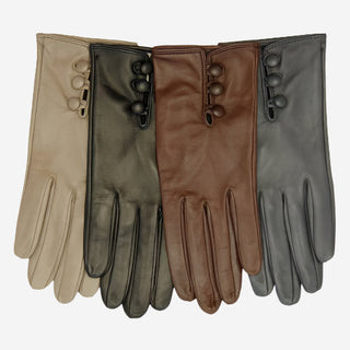 CS4070 (taupe) - Women's Italian Silk Lined Lambskin Leather Gloves with Buttons - Glamourous Grace