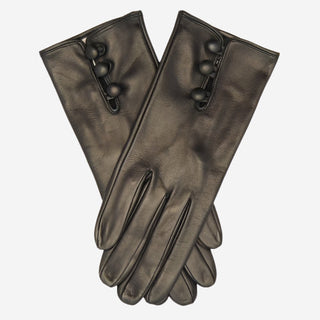CS4070 (black) - Women's Italian Silk Lined Lambskin Leather Gloves with Buttons - Glamourous Grace