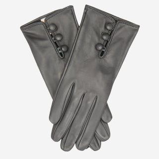 CS4070 (charcoal) - Women's Italian Silk Lined Lambskin Leather Gloves with Buttons - Glamourous Grace