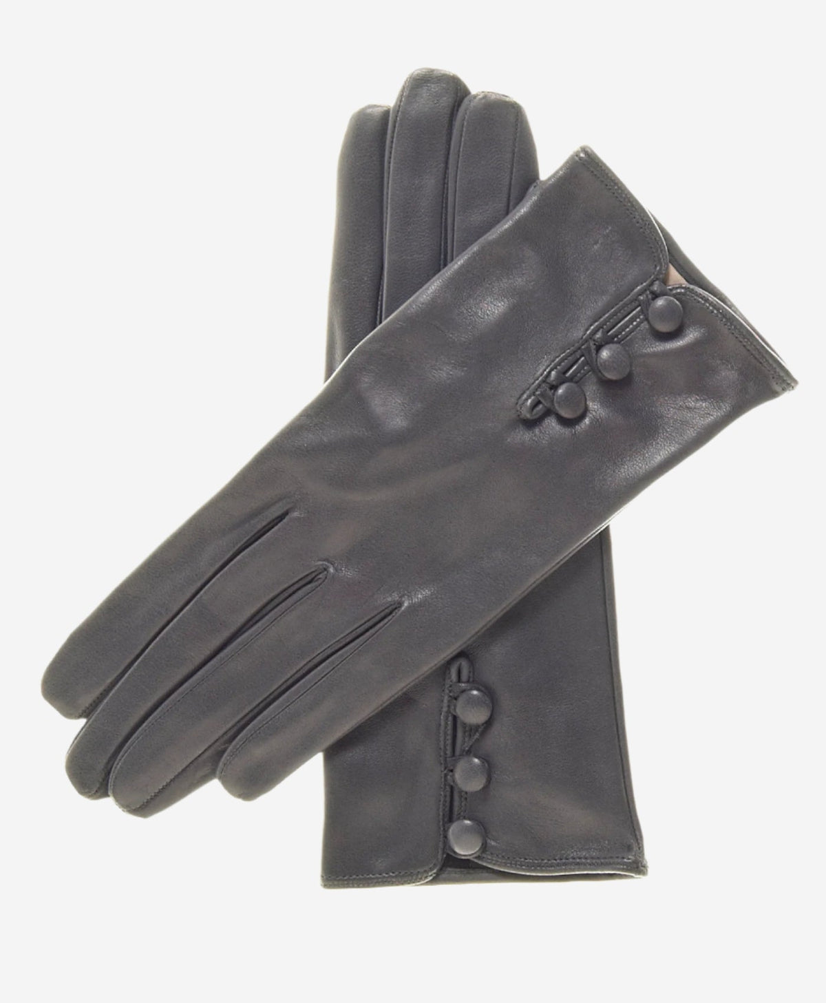 CS4070 (charcoal) - Women's Italian Silk Lined Lambskin Leather Gloves with Buttons - Glamourous Grace