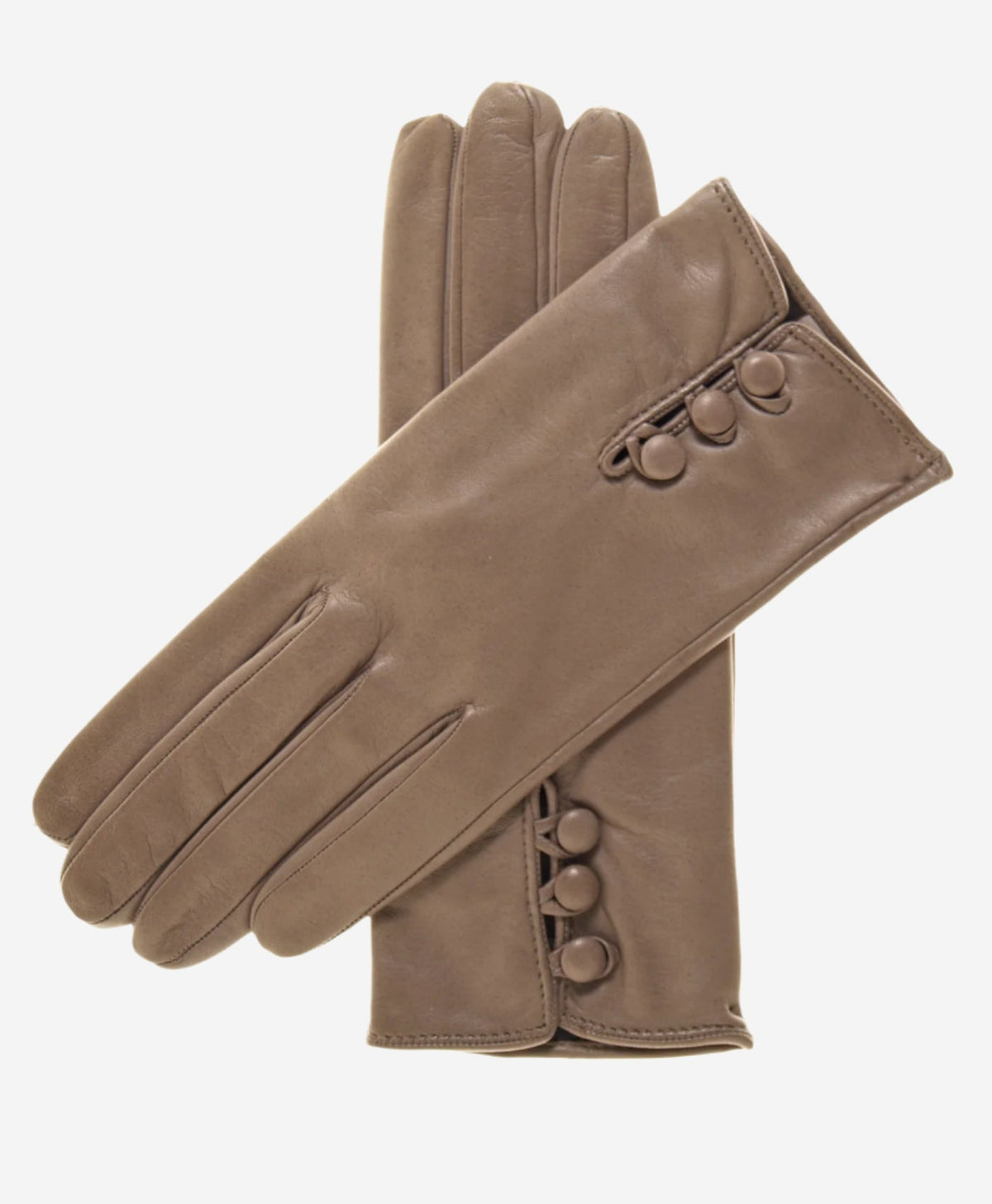 CS4070 (taupe) - Women's Italian Silk Lined Lambskin Leather Gloves with Buttons - Glamourous Grace
