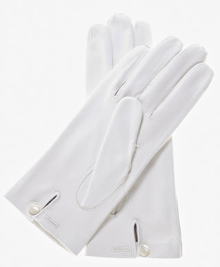CS4101 (white) - Italian Silk Lined White Leather Wedding Gloves - Glamourous Grace