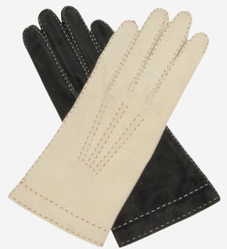 CS4104 (black) - Women's Italian Silk Lined Handsewn Leather Gloves with Contrast Stitching - Glamourous Grace