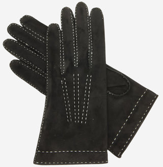CS4104 (black) - Women's Italian Silk Lined Handsewn Leather Gloves with Contrast Stitching - Glamourous Grace