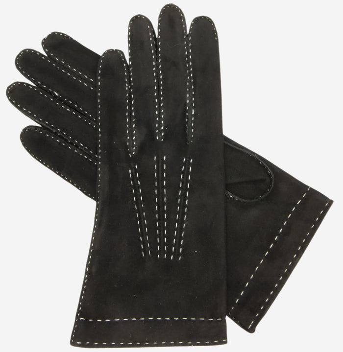 CS4104 (black) - Women's Italian Silk Lined Handsewn Leather Gloves with Contrast Stitching - Glamourous Grace