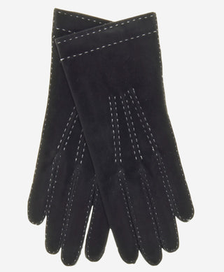 CS4104 (black) - Women's Italian Silk Lined Handsewn Leather Gloves with Contrast Stitching - Glamourous Grace