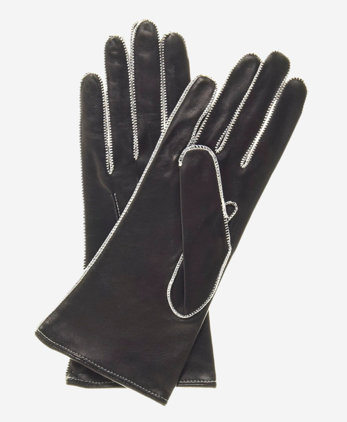 CS4175 (black/white) - Women's Italian Silk Lined Leather Gloves with Contrast Decorative Stitching - Glamourous Grace