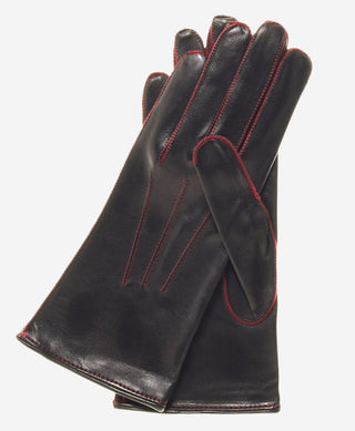CS4175 (black/red) - Women's Italian Silk Lined Leather Gloves with Contrast Decorative Stitching - Glamourous Grace