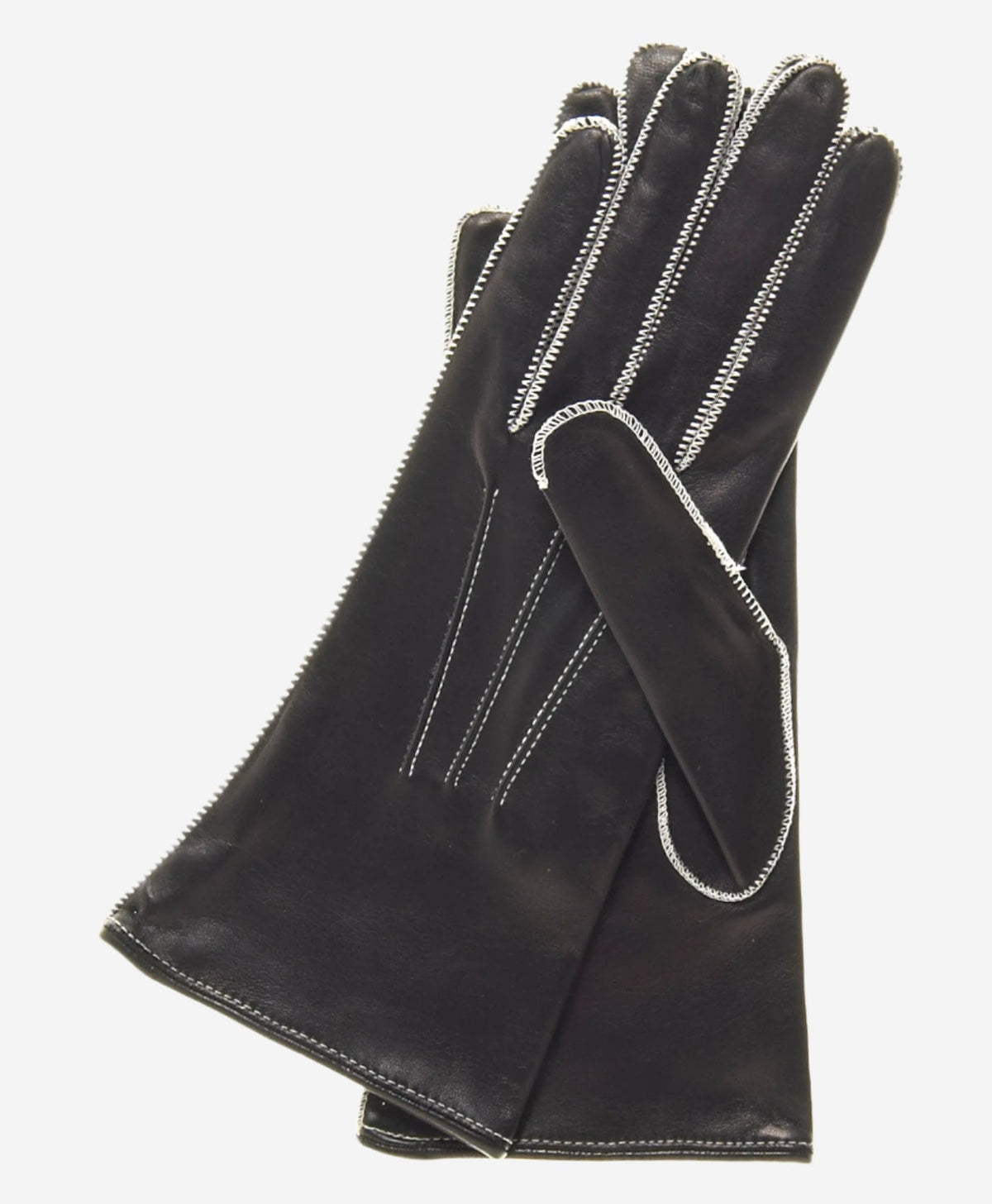 CS4175 (black/white) - Women's Italian Silk Lined Leather Gloves with Contrast Decorative Stitching - Glamourous Grace