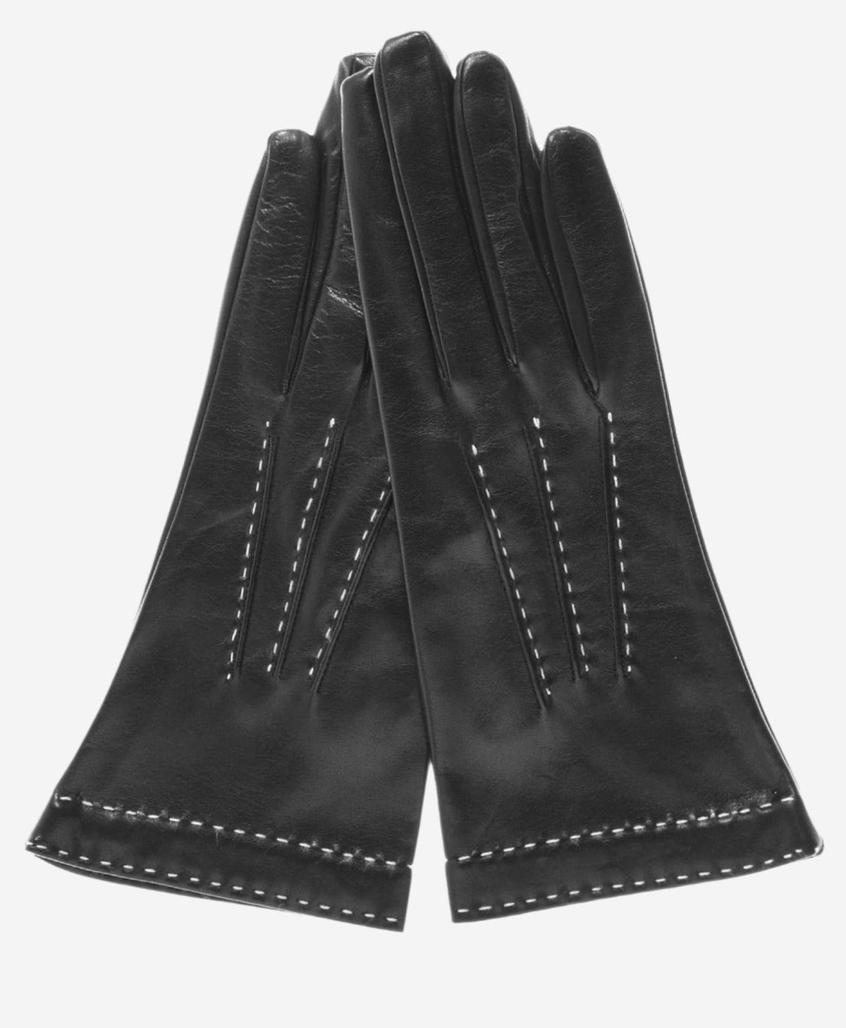 CS4204 (black) - Women's Italian Silk Lined Leather Gloves with Contrast Decorative Stitching - Glamourous Grace