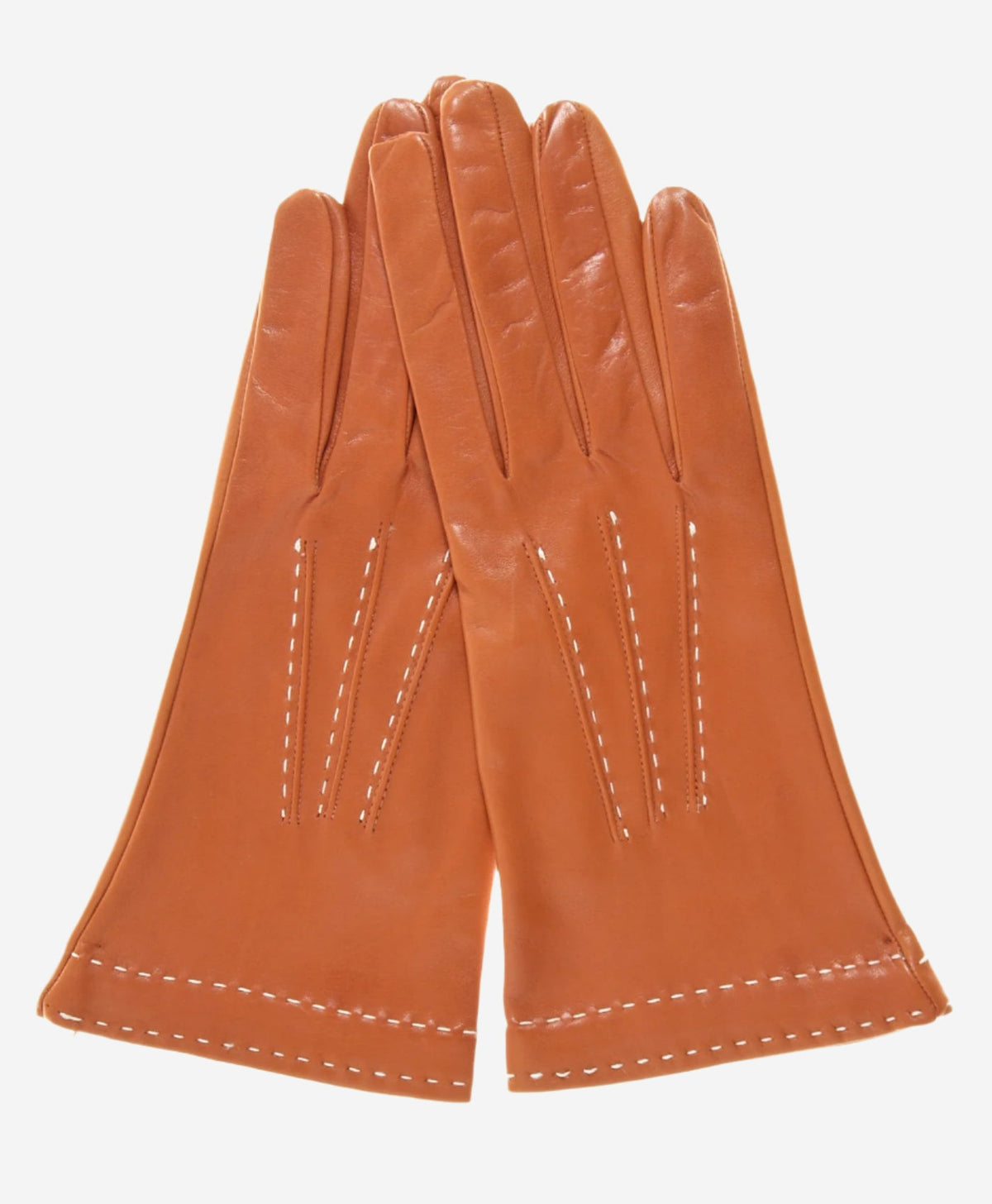CS4204 (medium brown) - Women's Italian Silk Lined Leather Gloves with Contrast Decorative Stitching - Glamourous Grace