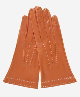 CS4204 (medium brown) - Women's Italian Silk Lined Leather Gloves with Contrast Decorative Stitching - Glamourous Grace